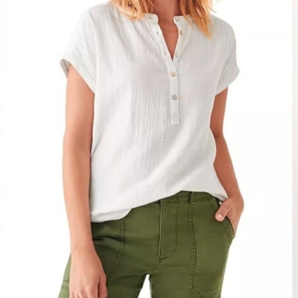 Faherty Dream White Cotton Gauze Desmond Shirt Top XS